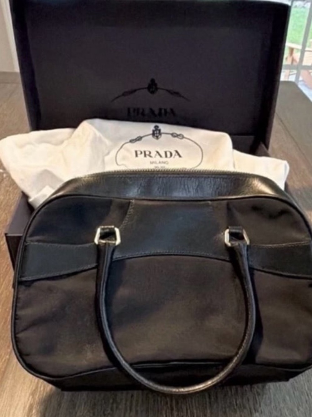 Prada Black Leather & Nylon Dome Satchel with Top Handles - Picture 4 of 10